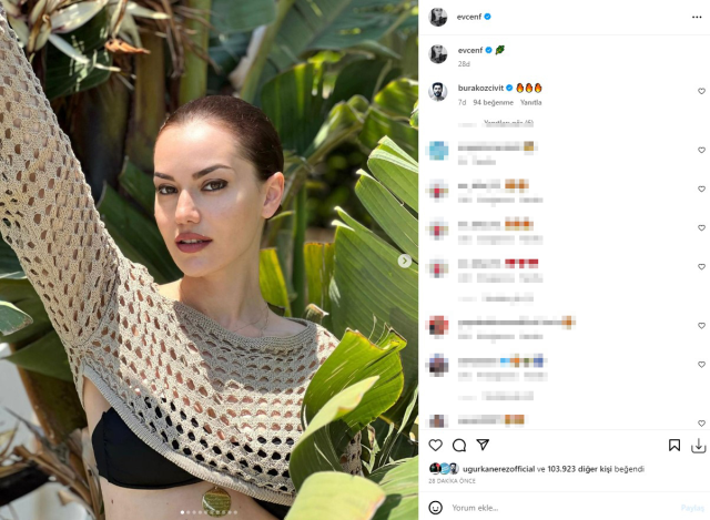 Ünlü oyuncu Fahriye Evcen bikinili fotoğraflarını paylaştı eşinin yorumu dikkat çekti İz