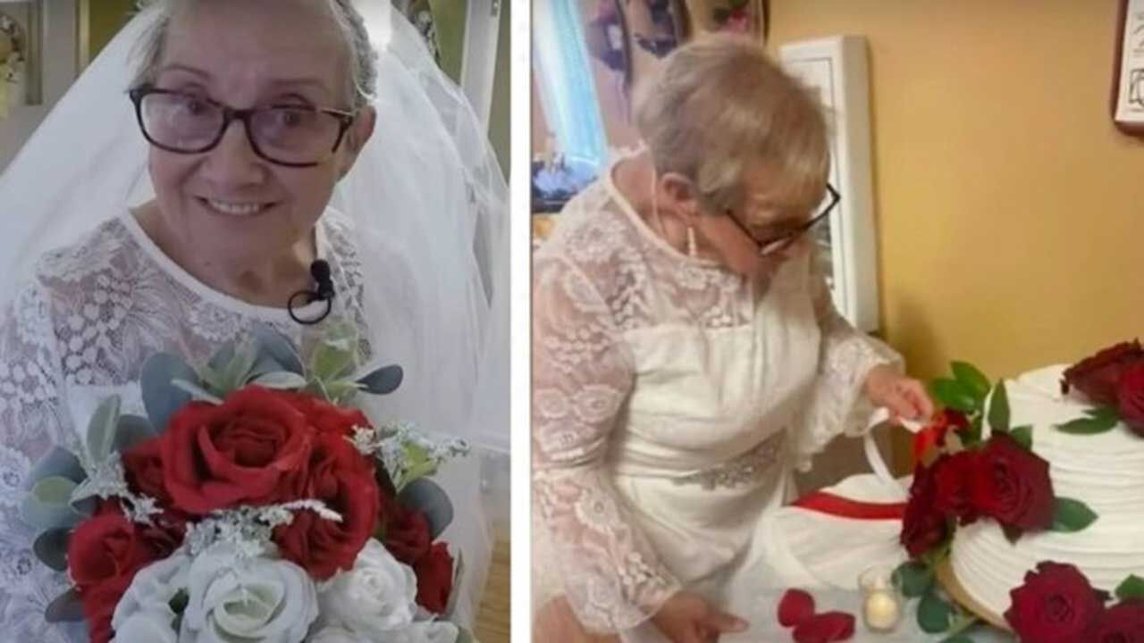 77 yaşındaki kadın kendisi ile evlendi!