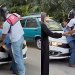 Moto kurye ve araç sürücüsü arasındaki kavga çıktı
