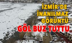 İzmir'de soğuk hava! Gölün yüzeyi buz tuttu!