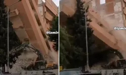 Okul yıkımında korkutan kaza! | Duvar kepçenin üzerine devrildi!