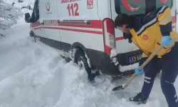 Hasta almaya giden ambulans karlı yolda kaldı