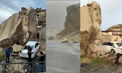 Kapadokya'yı sel vurdu: Kopan kayalar araçlara zarar verdi