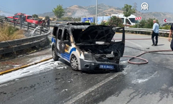 Aydın’da polis aracı yandı
