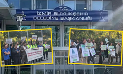 İzmir Büyükşehir önünde çifte eylem: Basmane Çukuru ve kadrolu çalışma için ortak ses yükseldi
