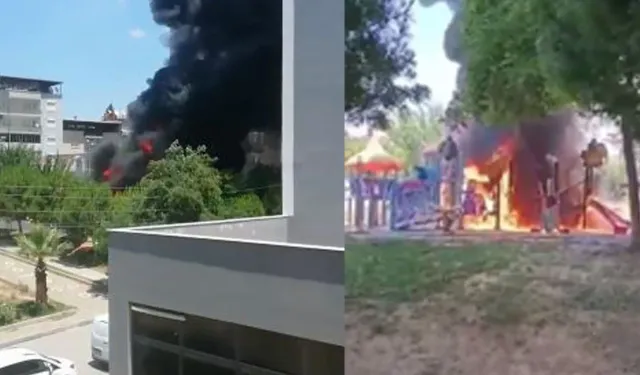 Buca'daki çocuk parkı cayır cayır yandı: Vandalizme yenilmeyeceğiz!