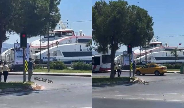 İzmir'de duramayan vapur kıyıya çarptı