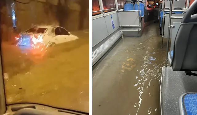 Antalya yağmura teslim: Göle dönen yolda otobüsü su bastı   
