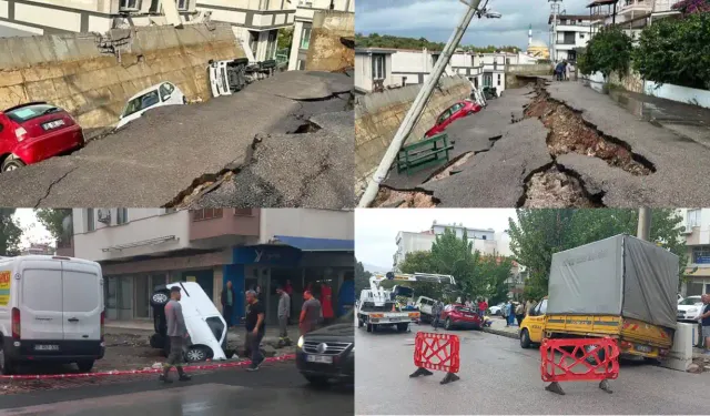 İzmir'de yağmur nedeniyle yollar çöktü: Çok sayıda araç hasar gördü