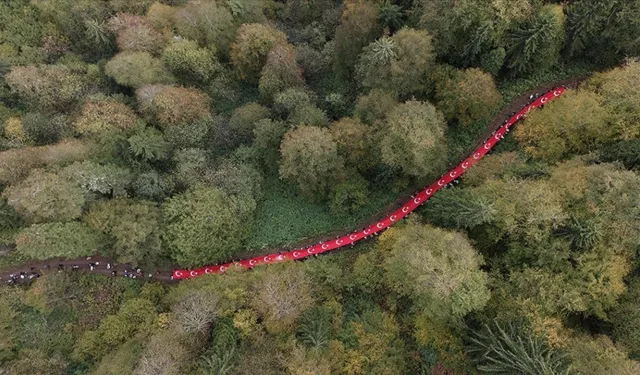 Ormanda dev Türk bayrağı ile yürüyüş yapıldı