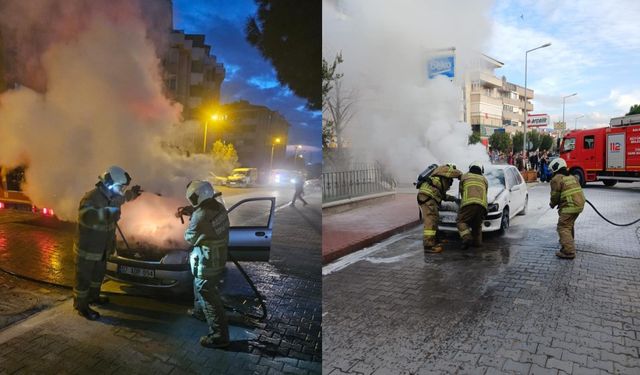 Balıkesir'de seyir halindeki iki araç yandı!