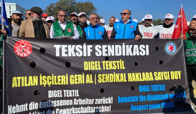 İzmir'de Digel işçileri eylemde | Türkçe söyledik anlamadın: Respektiert die Gewerkschaftsrechte!