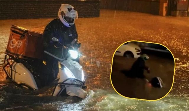 İzmir’de motokuryeler sele kapıldı: Ölümle burun buruna hayatlar!