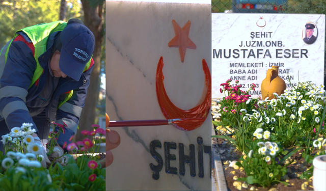 Torbalı Belediyesi'nden şehitlere vefa: Bayram öncesi kabirleri onarıldı
