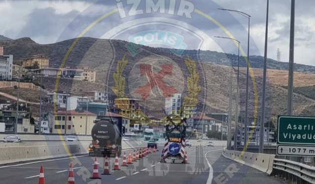 İzmir otoyolunda asfalt çalışması: Trafik tek şeritten sağlanıyor!