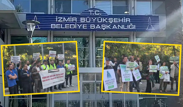 İzmir Büyükşehir önünde çifte eylem: Basmane Çukuru ve kadrolu çalışma için ortak ses yükseldi
