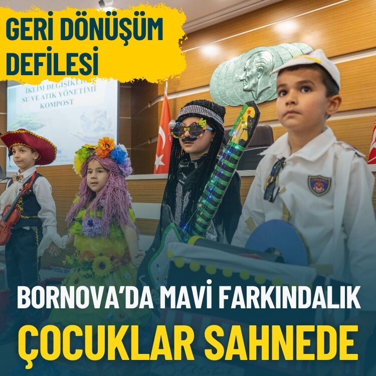 Bornova'da 'mavi' farkındalık... Minikler sahneye çıktı