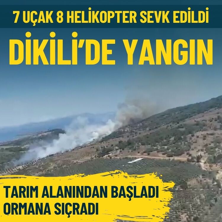İzmir'de ziraat alanından makiliğe sıçrayan yangına müdahale sürüyor