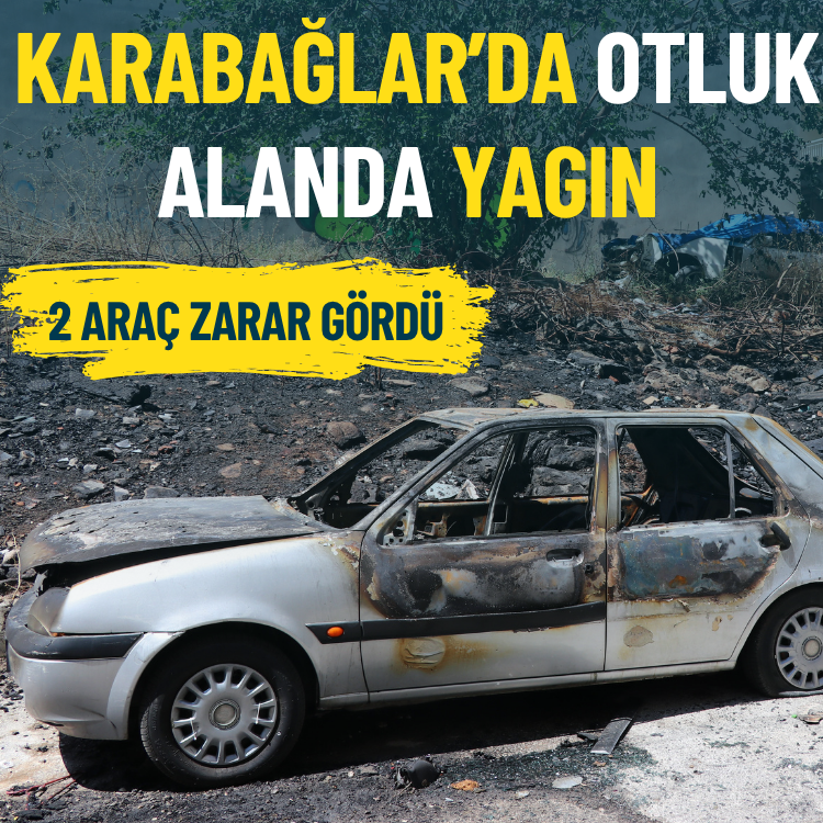 Karabağlar'da otluk alanda yangın... 2 araç zarar gördü