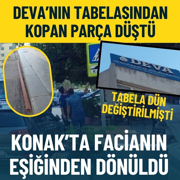 Konak’ta facianın eşiğinden dönüldü… DEVA’nın tabelasından demir parçası vatandaşın üzerine düştü