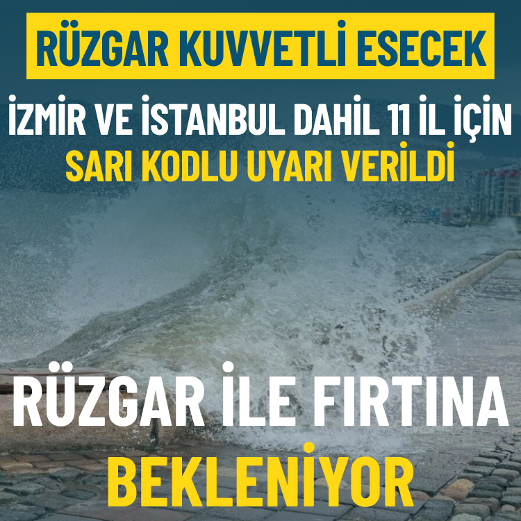 İzmir dahil 11 kente sarı uyarı: Rüzgar kuvvetli esecek