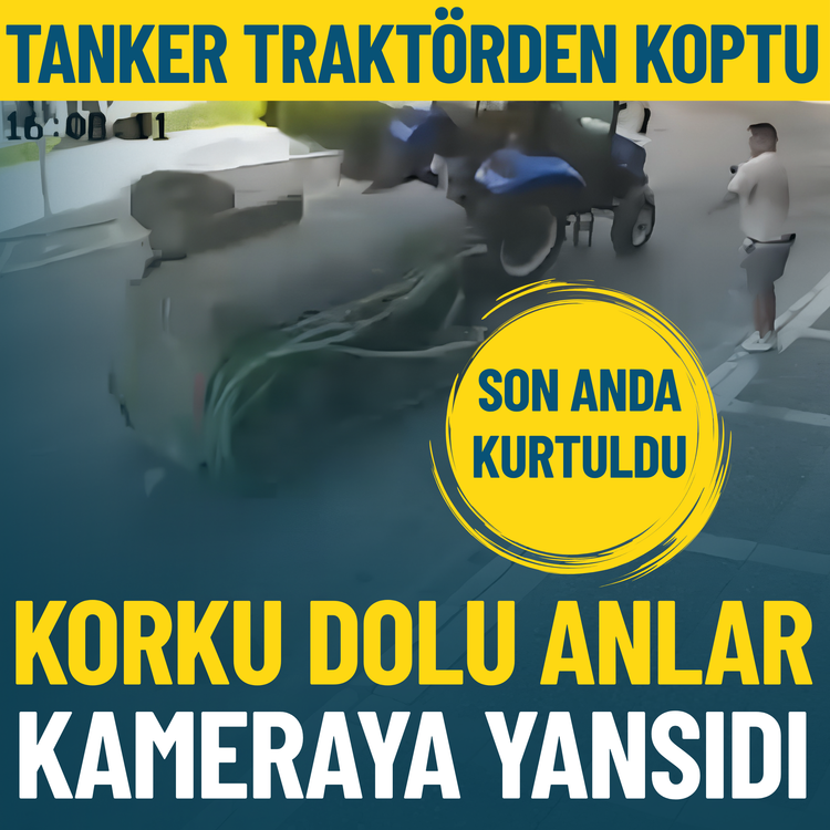 Buca'daki bir kişi traktörden kopan tankerin altında kalmaktan son anda kurtuldu... İşte o anlar