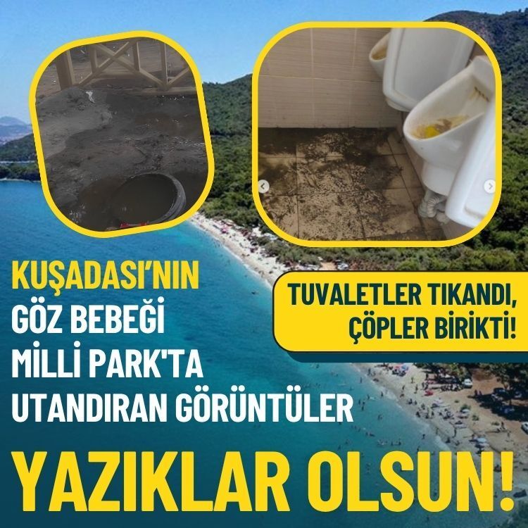 Kuşadası’nın göz bebeği Milli Park'ta utandıran görüntüler… Tuvaletler tıkandı, çöpler birikti!