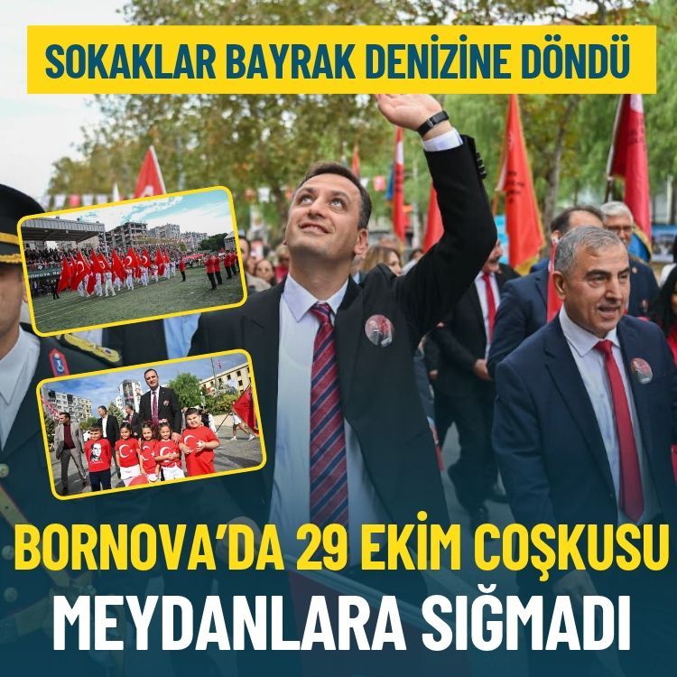 Bornova’da 29 Ekim coşkusu meydanlara sığmadı: Sokaklar bayrak denizine döndü