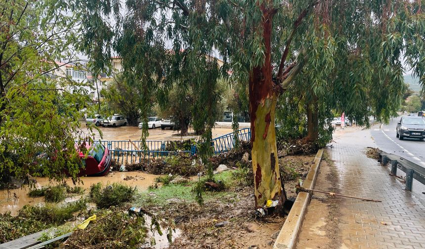 Foça’yı sağanak vurdu: Dere taştı, ev ve iş yerlerini su bastı!
