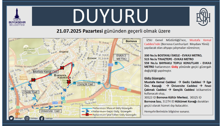 İZSU çalışması 10 otobüs hattını etkiledi