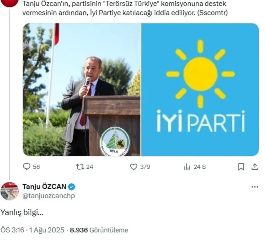 Tanju Ozcandan Iyi Parti Iddialarina Yanit