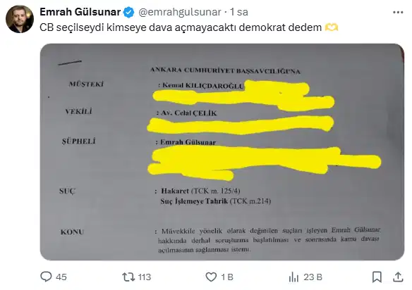 Kilicdaroglundan Akademisyen Emrah Gulsunara Dava