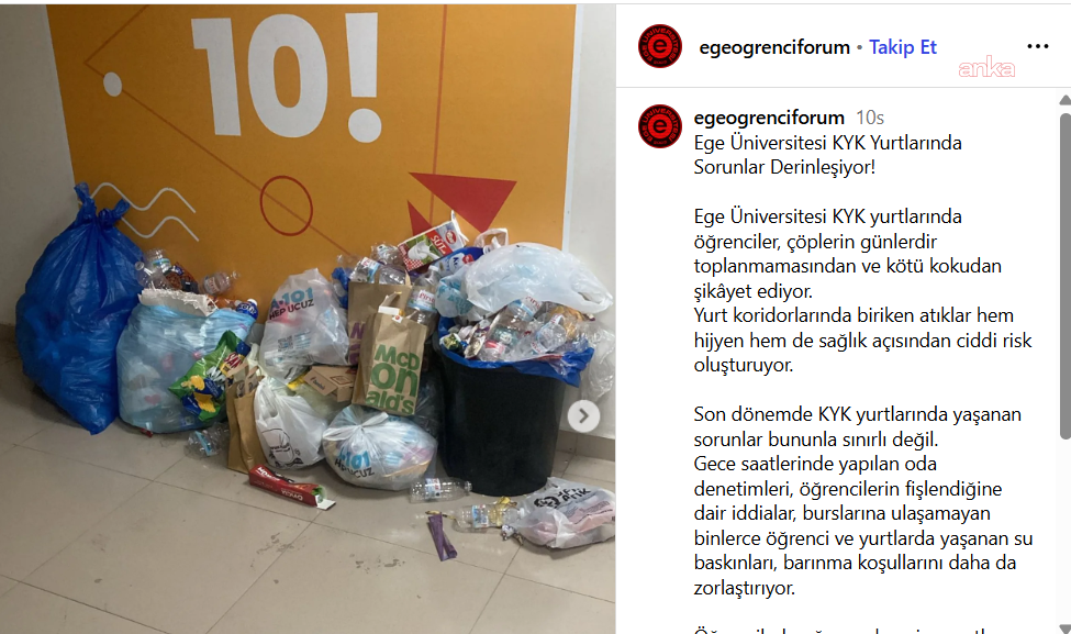Ege Üniversitesi KYK yurtlarında çöp ve hijyen krizi