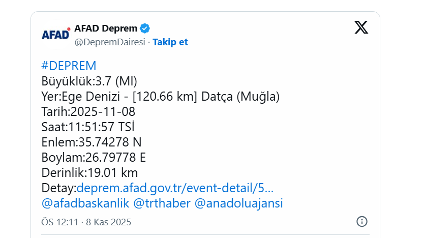 Ege’de bir deprem daha meydana geldi! 
