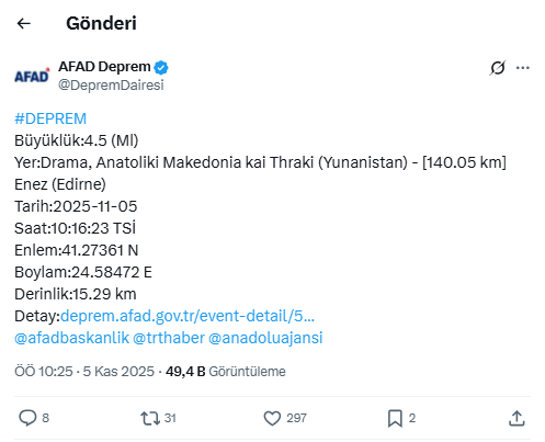 Batı Trakya sallandı: Deprem Edirne'den hissedildi!