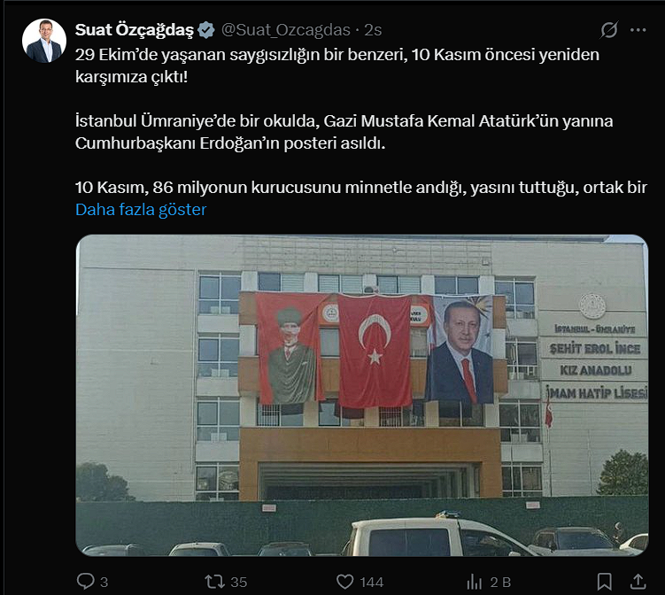 10 Kasım öncesi skandal: Atatürk’ün yanına Erdoğan posteri asıldı