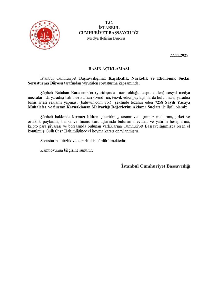 Kırmızı Bülten Çıkarılmıştı Savcılıktan Batuhan Karadeniz Açıklaması