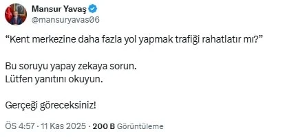 Mansur Yavaş'tan Erdoğan'a Yol Yanıtı Yapay Zekaya Sorun (2)