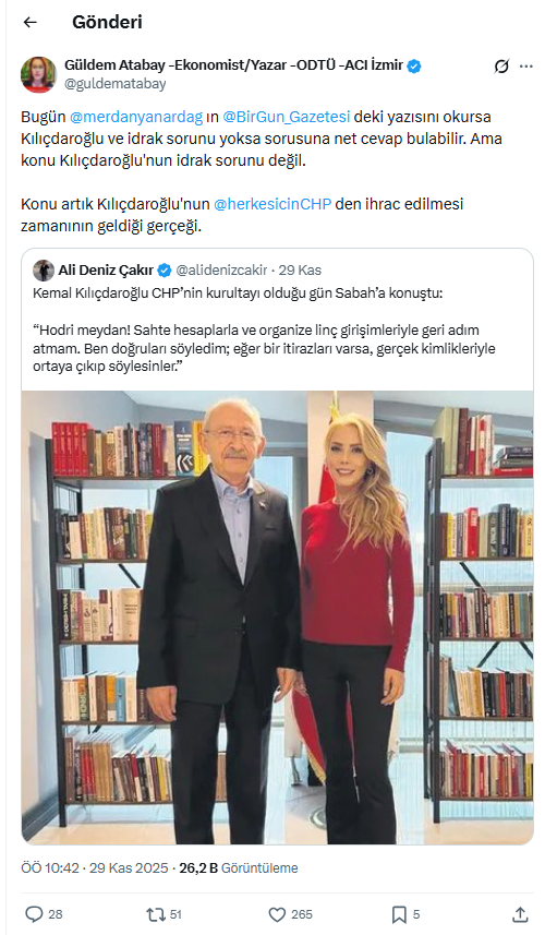 CHP'de Kılıçdaroğlu kriz büyüyor: Yeni MYK Üyesi Atabay’dan Kılıçdaroğlu’na derhal ihraç çağrısı!