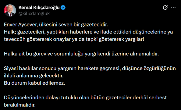 Kılıçdaroğlu'ndan Enver Aysever'e Destek Bu Durum Kabul Edilemez!-1