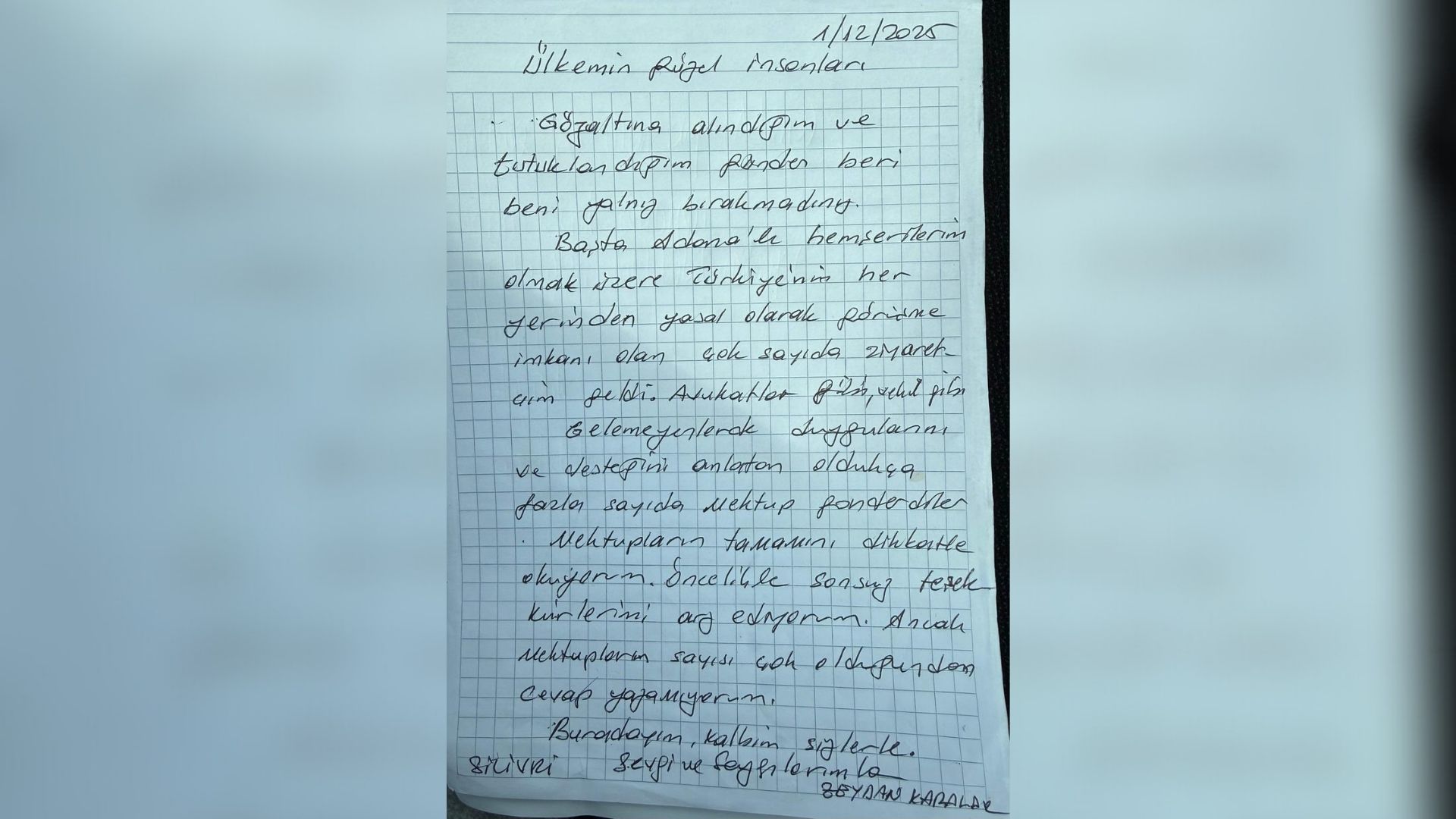 Zeydan Karalar'dan Silivri'den Destek Mektuplarına Yanıt Buradayım, Kalbim Sizlerle!