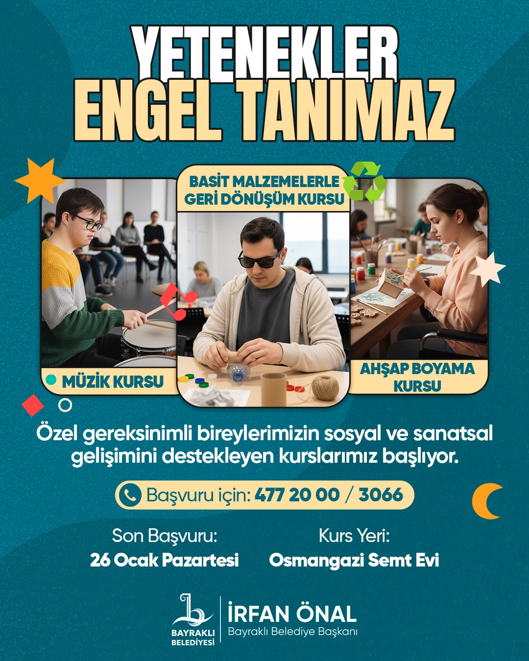 Bayraklı Belediyesi’nden özel gereksinimli bireyler için sanat ve üretim kursları