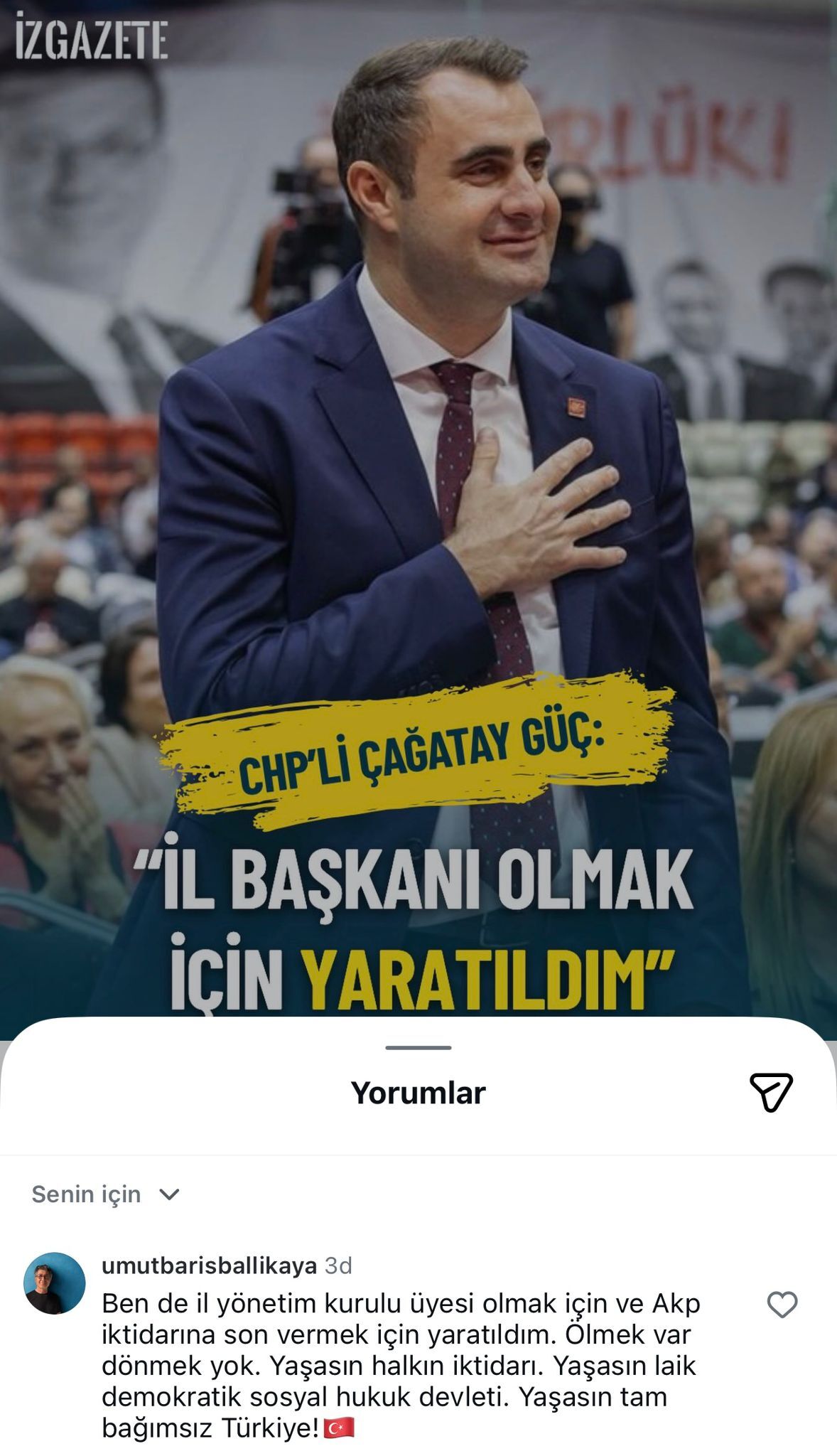 CHP İzmir İl Başkan Yardımcısı’ndan imalı paylaşım: Ben de AKP iktidarına son vermek için yaratıldım!