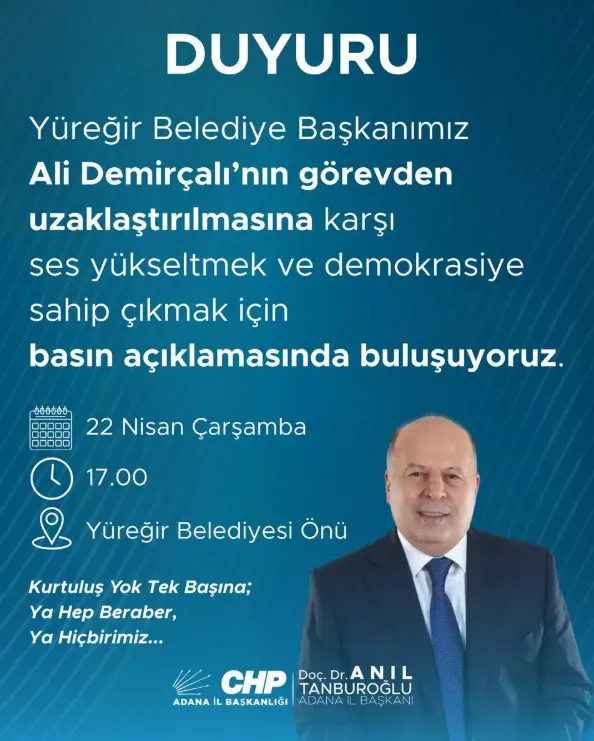 Demirçalı’nın Görevden Alınması Sonrası Chp’den Yüreğir’de Hamle