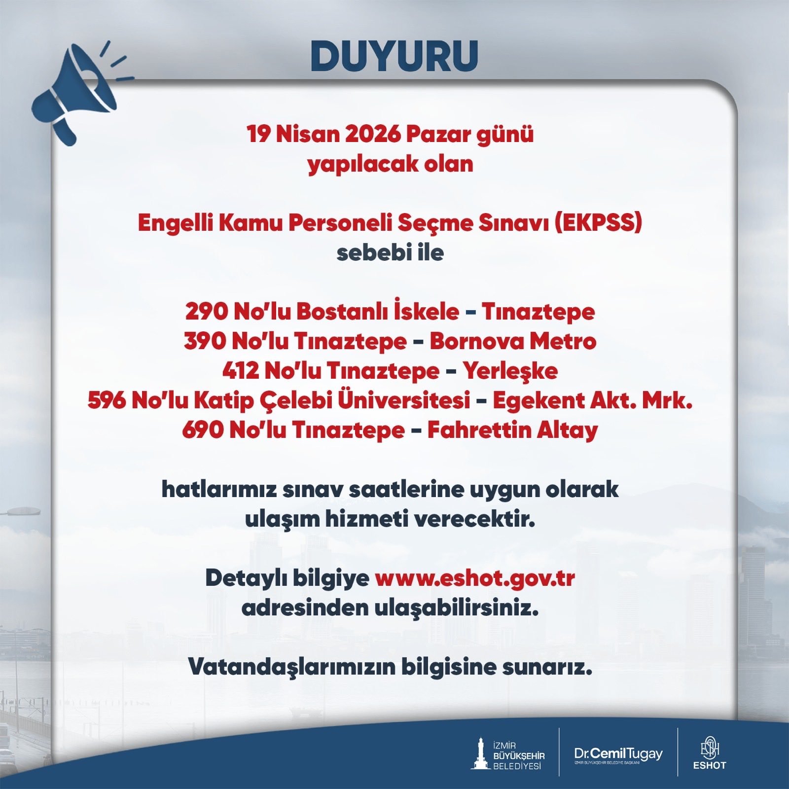 ESHOT'tan sınav ayarı