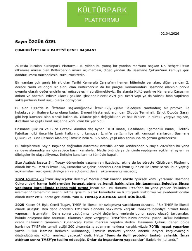 İzmir'de Özgür Özel'e Basmane Çukuru dosyası