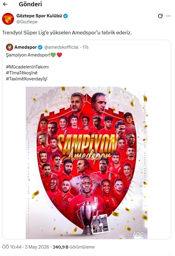 Göztepe’den Amedspor tebriğinde geri adım: paylaşım kaldırıldı!