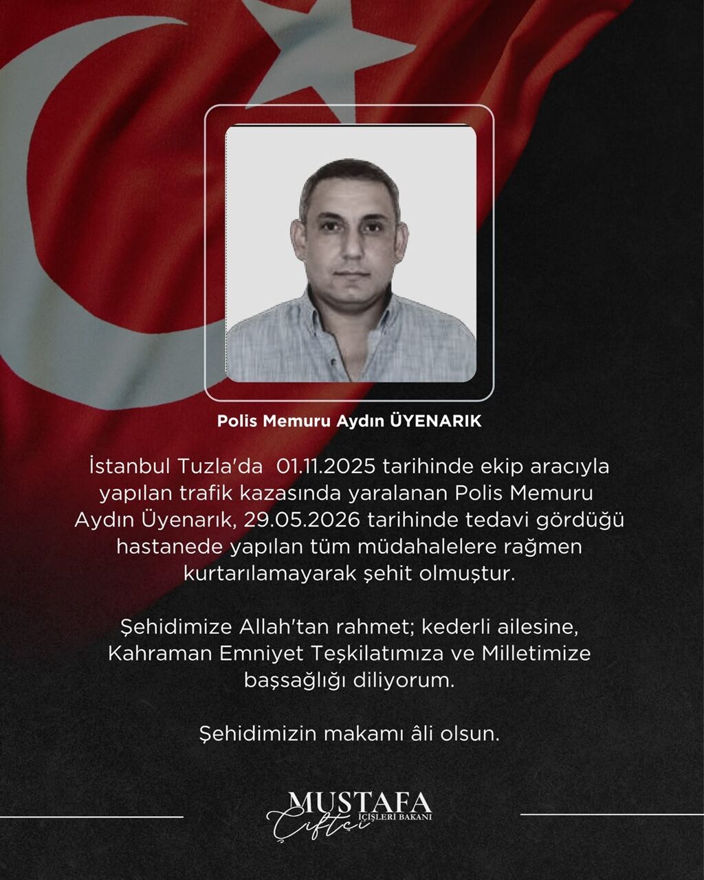 Bakan Çiftçi acı haberi duyurdu: O polis memuru hayatını kaybetti