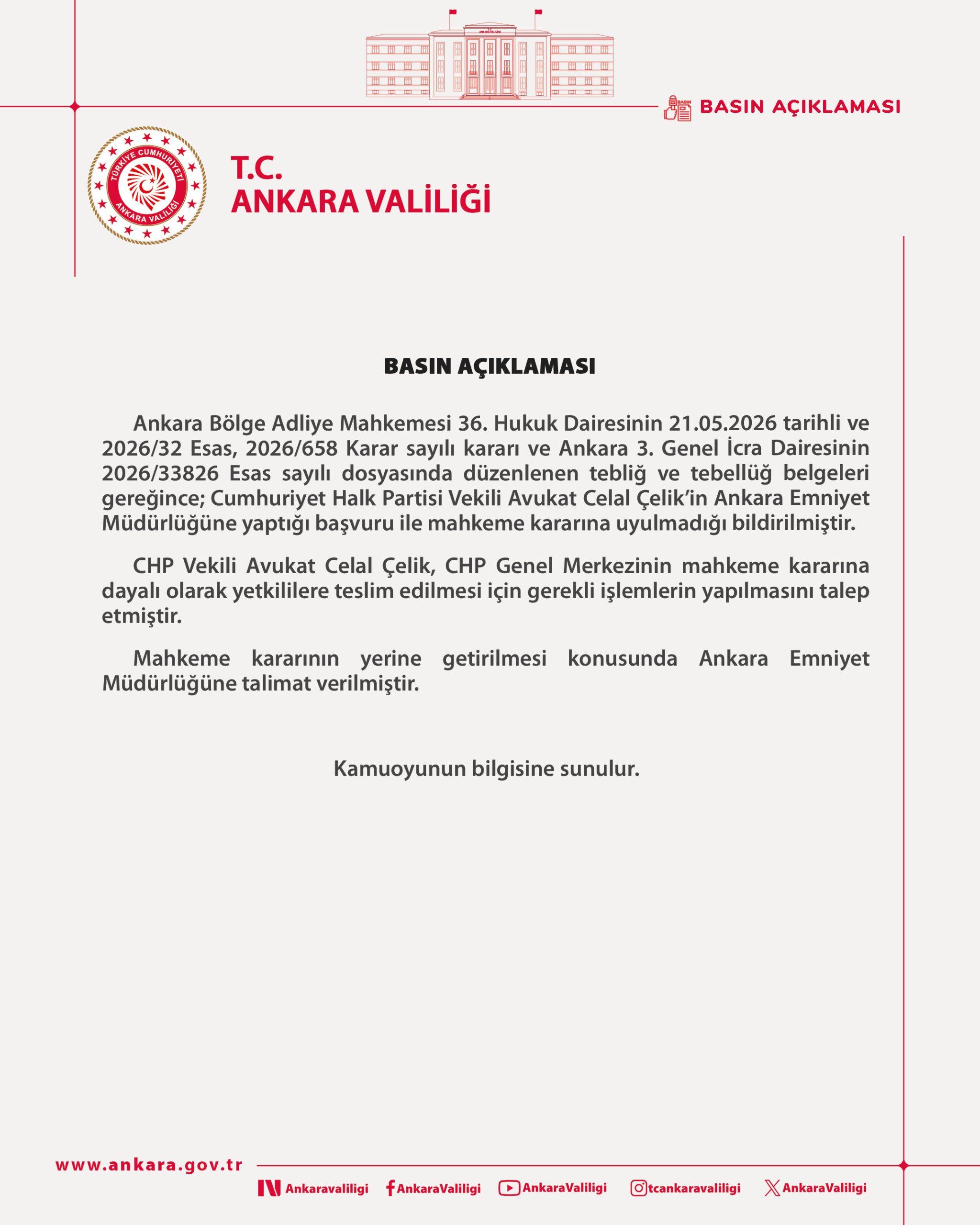 Ankara Valiliği’nden CHP Genel Merkezi açıklaması: Emniyete talimat!
