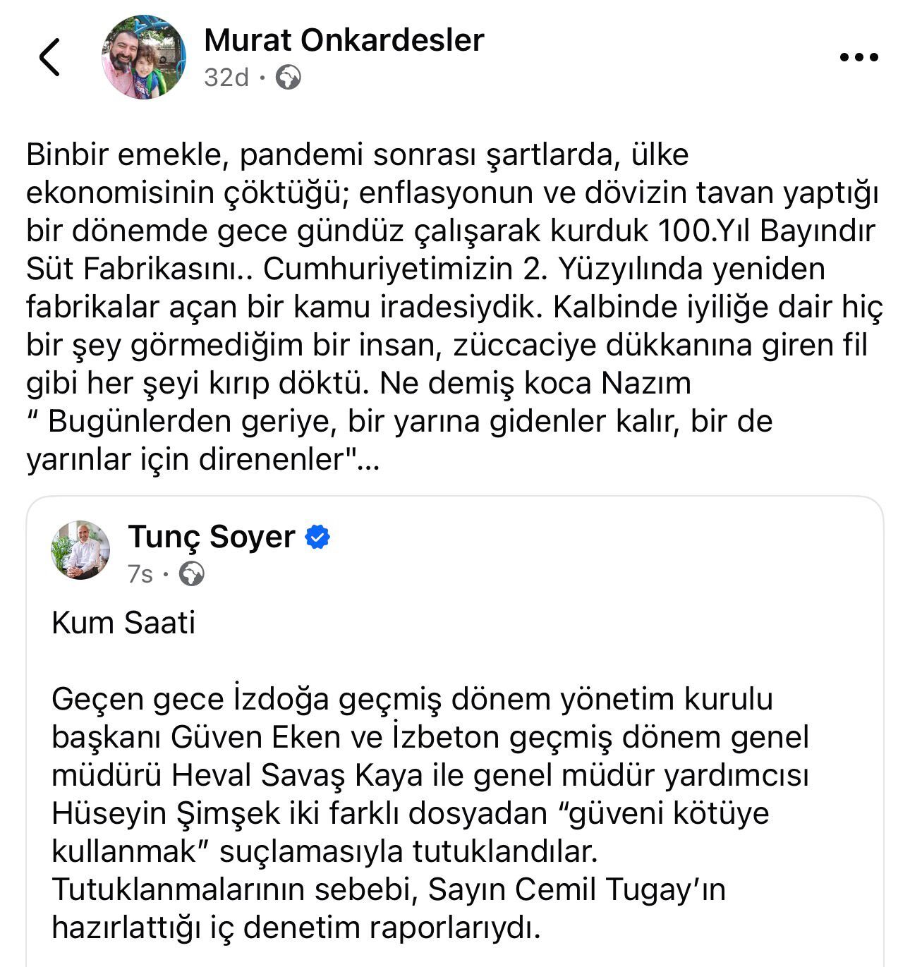 Murat Onkardeşler’in paylaşımına destek verdi… Soyer’den çarpıcı iddia: Tutuklamaların sebebi Cemil Tugay!-2